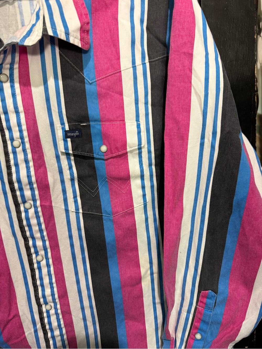 Wrangler Striped Western Snap Shirt - Magenta, Black, Blue, White - Picture 3 of 7